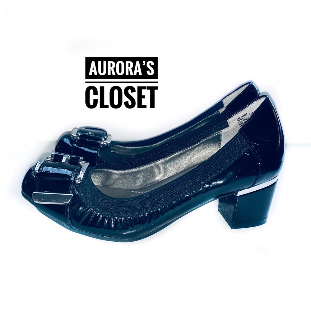 Me too 6 Black Patent Leather Buckle Heels
